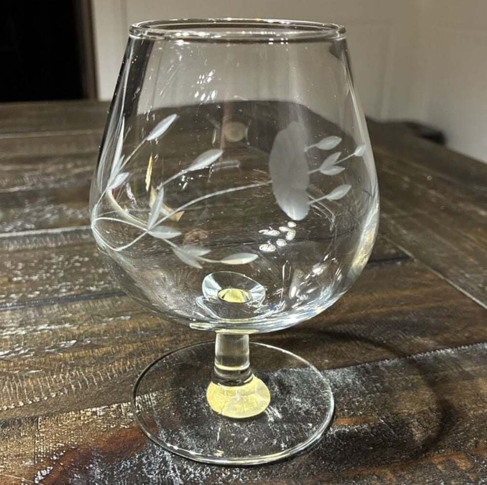 Princess House Heritage Etched Floral Crystal Brandy Snifter Glass